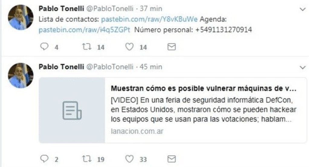 Tonelli, hackeado. (Foto: Twitter)