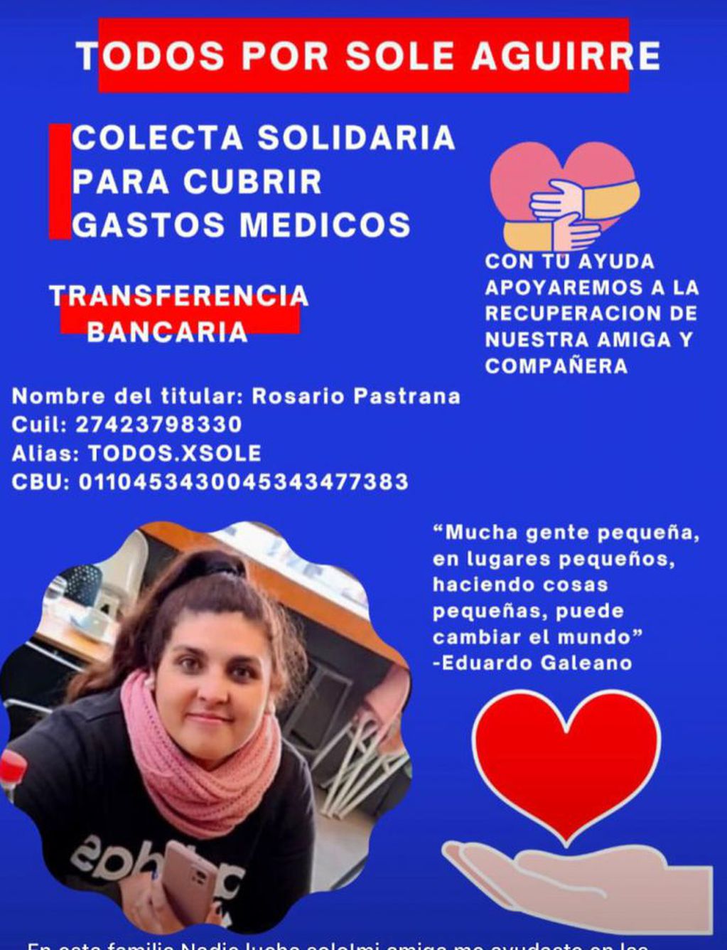 La colecta solidaria que realizaron sus familiares para ayudar a Soledad Aguirre.