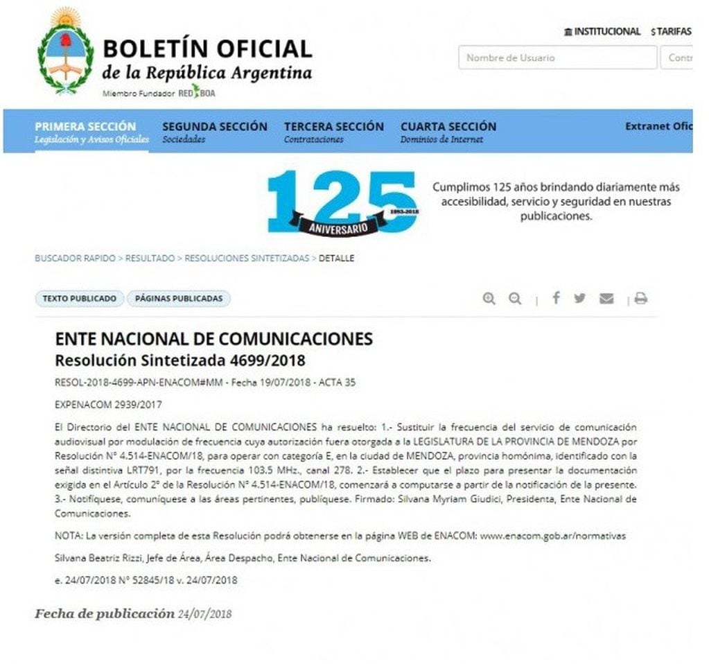 Boletín Oficial de la Nación.
