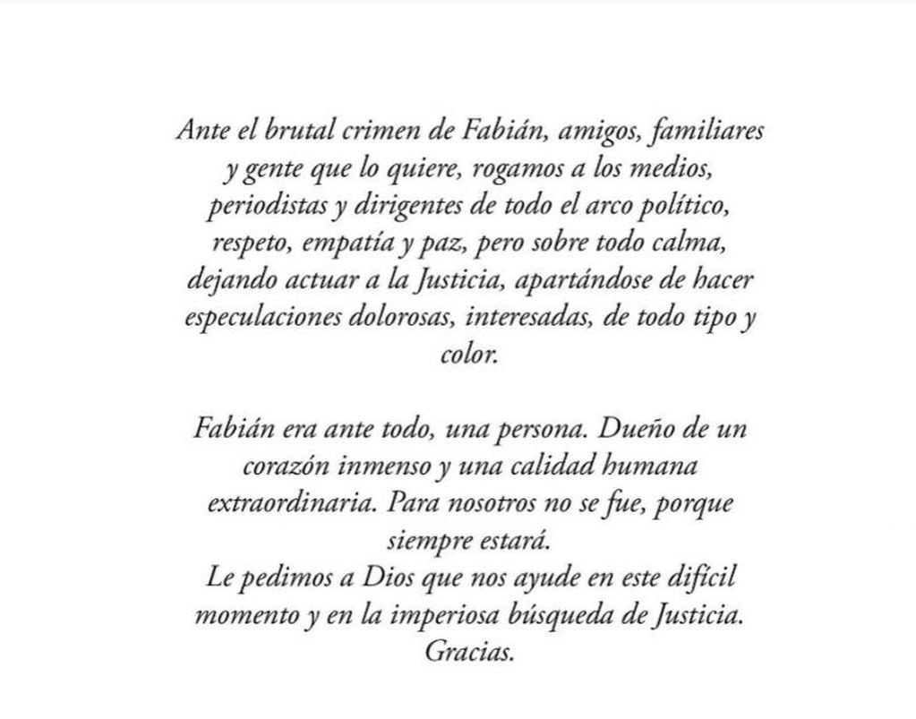 Comunicado de la familia de Fabián Gutiérrez (Captura)