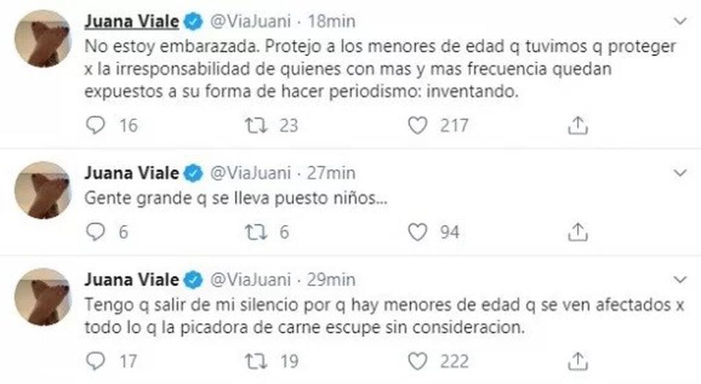 Los tuits de Juanita Viale, enojada por los rumores de embarazo (Web)