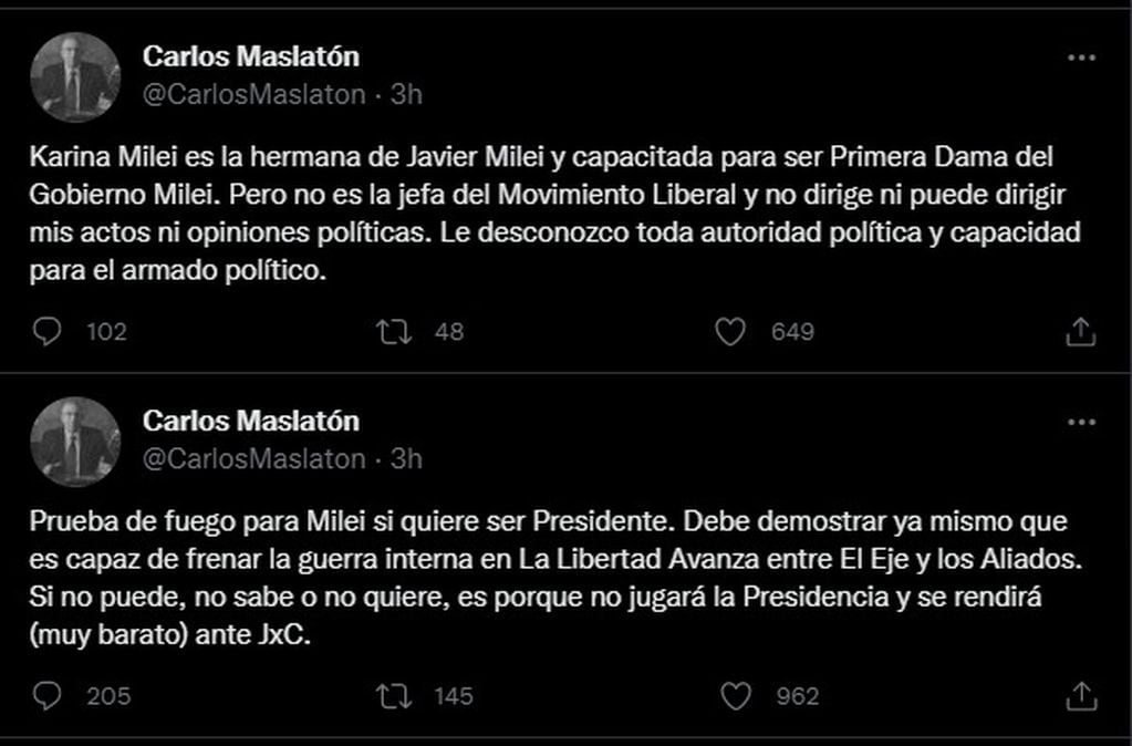 Los tuits de Carlos Maslatón contra la hermana de Javier Milei y uno de sus asesores.