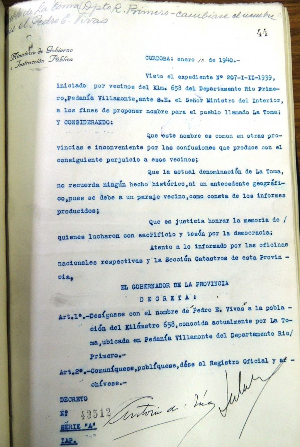 Decreto 43512 A - Año 1941