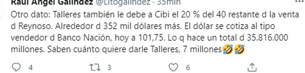 El conflicto de Talleres y el Cibi por el pase de Bebelo Reynoso.