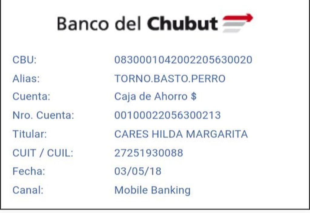 La familia abrió una cuenta solidaria en el banco Chubut.