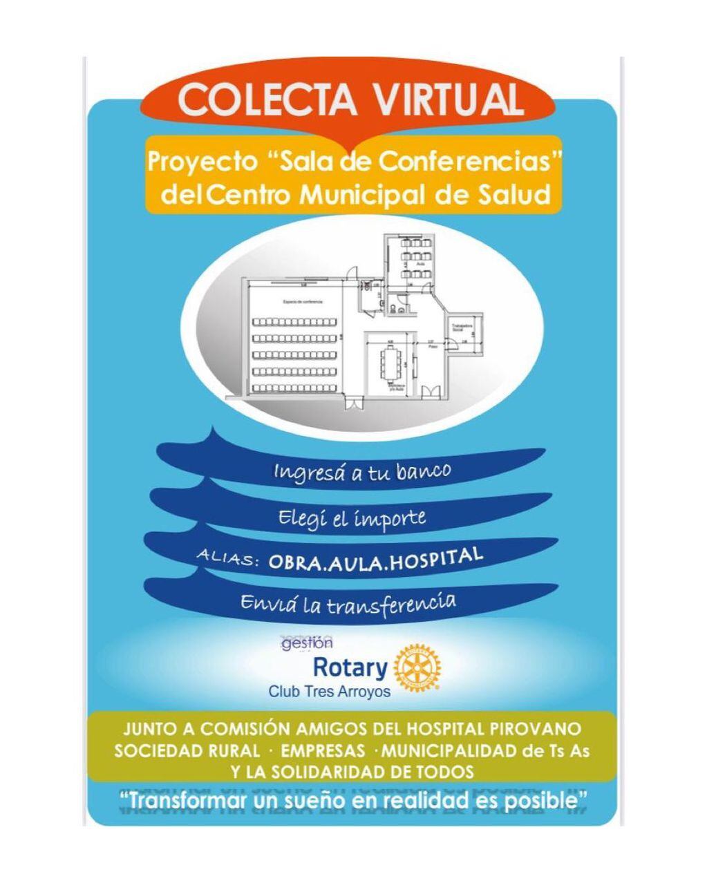 Rotary Club Tres Arroyos organiza una colecta virtual para el proyecto de la Sala de Conferencias del Centro de Salud