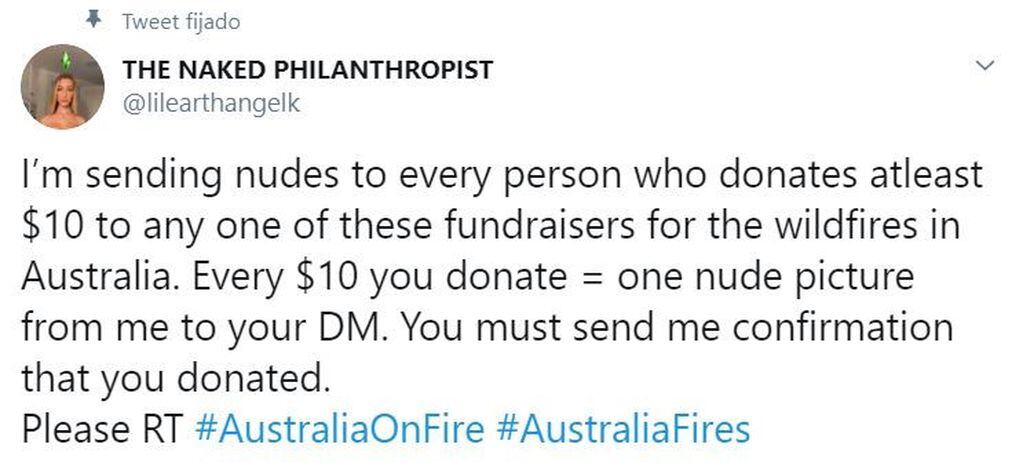 Una modelo "vendió" sus fotos sin ropa y recaudó más de 700 mil dólares para combatir los incendios en Australia (Foto: Twitter)