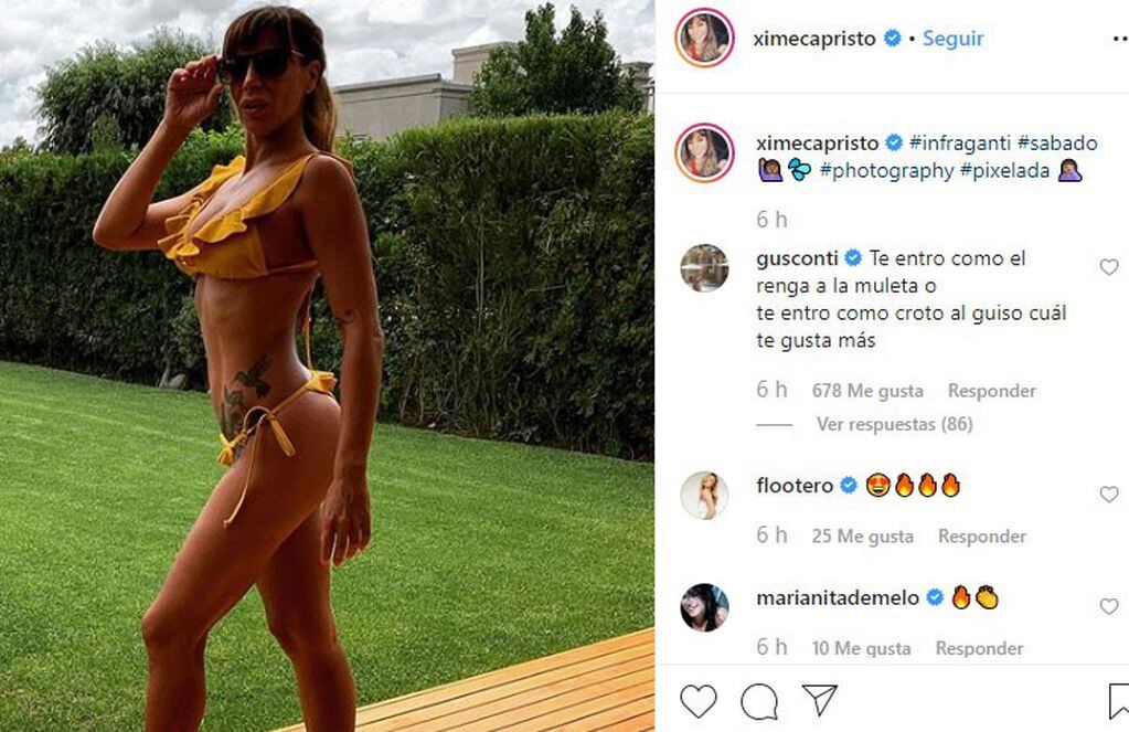 Ximena Capristo subió una foto en bikini pero el comentario de Gustavo Conti, su marido, se llevó todas las miradas. Instagram/ximecapristo