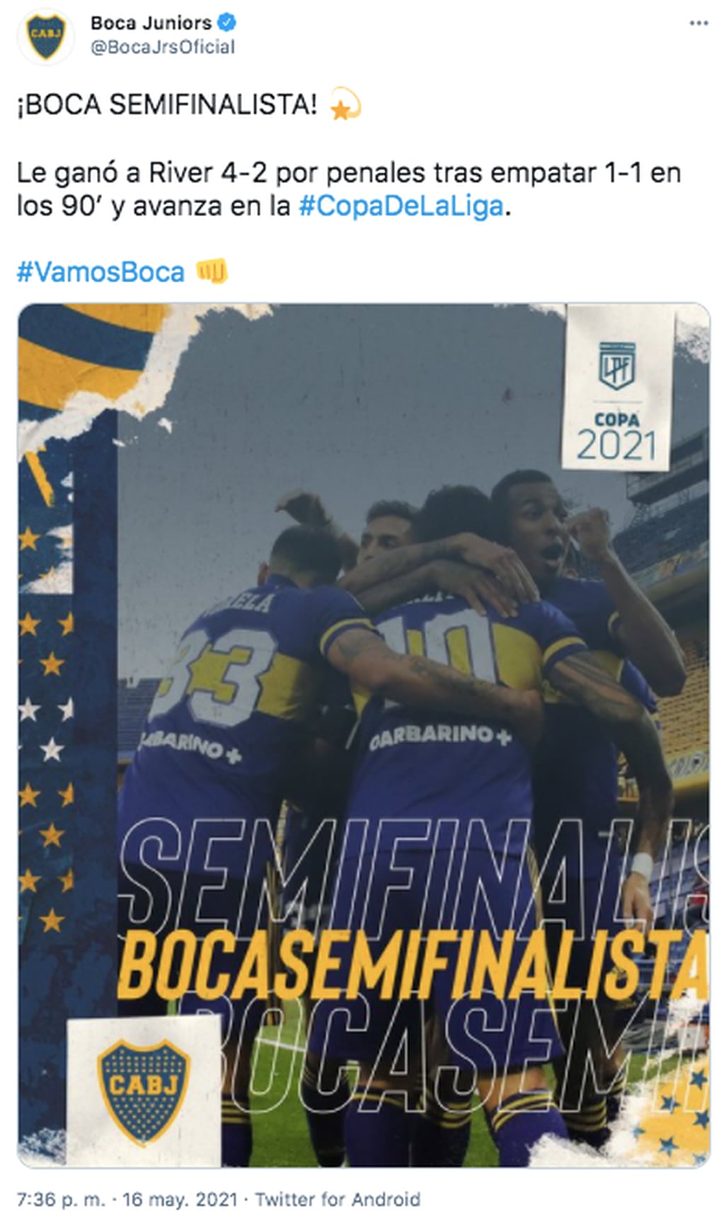 Boca eliminó a River y festejó por Twitter.