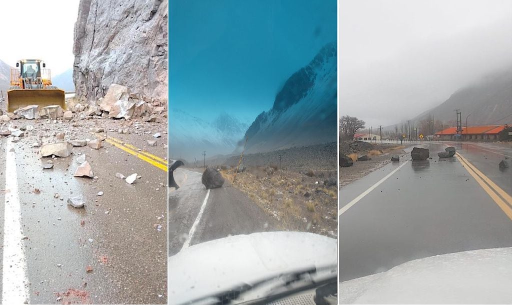 Derrumbe de grandes piedras en la Ruta Internacional 7 argentino.