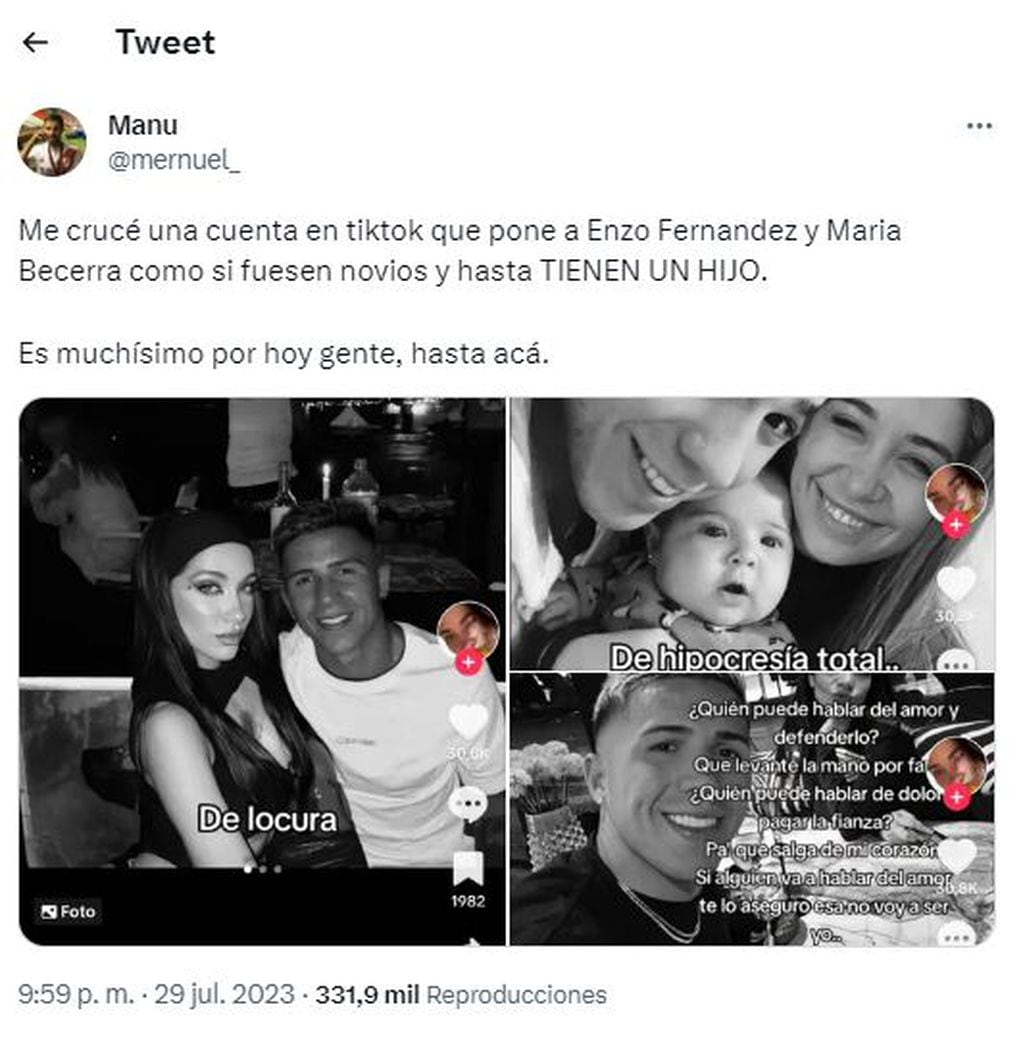 Una cuenta de TikTok creó una historia de amor entre María Becerra y Enzo Fernández y se hizo viral