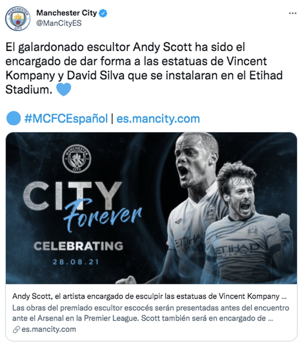 El anuncio del Manchester City sobre la estatua de Sergio Agüero.