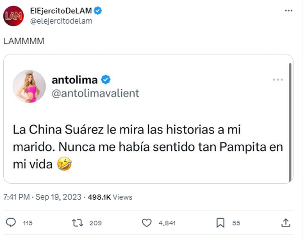 El mensaje de Anto Lima sobre la China Suárez.