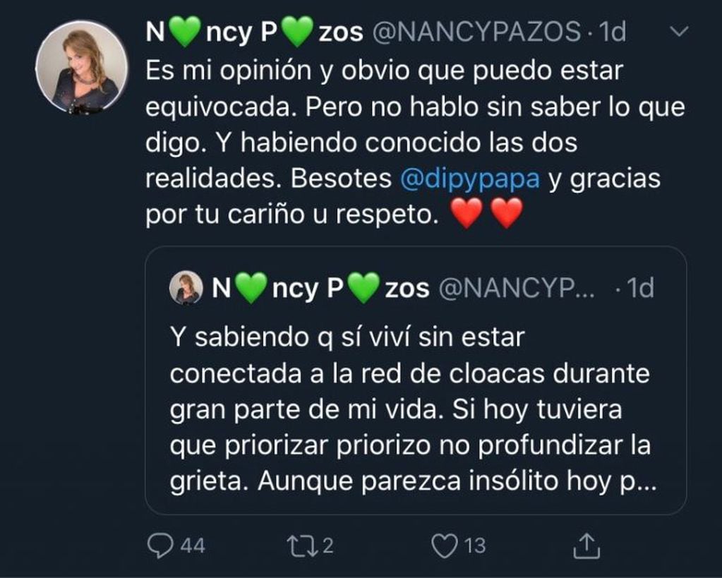 Nancy Pazos y su cruce en Twitter con El Dipy