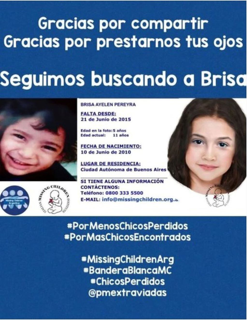 Missing Children sigue buscando a Brisa. 