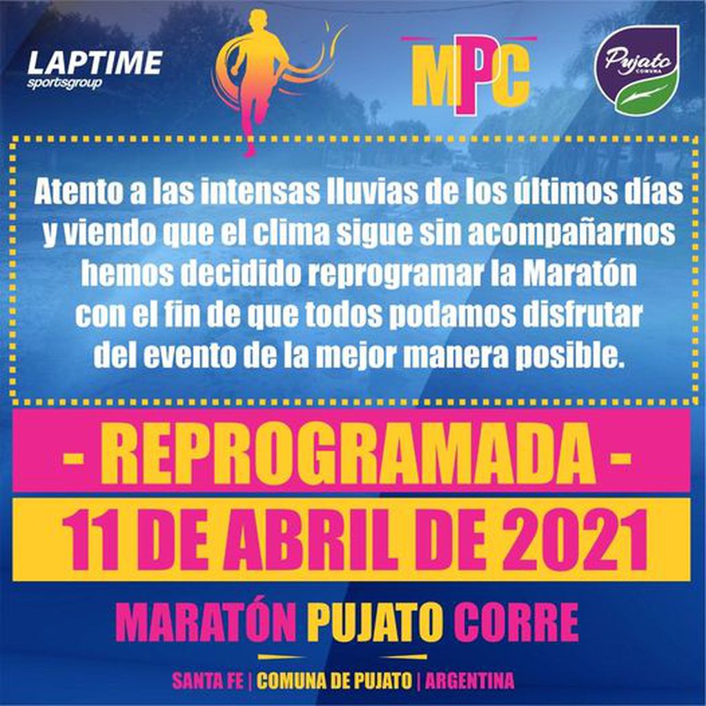 La maratón de Pujato será el domingo 11 de abril (Facebook)