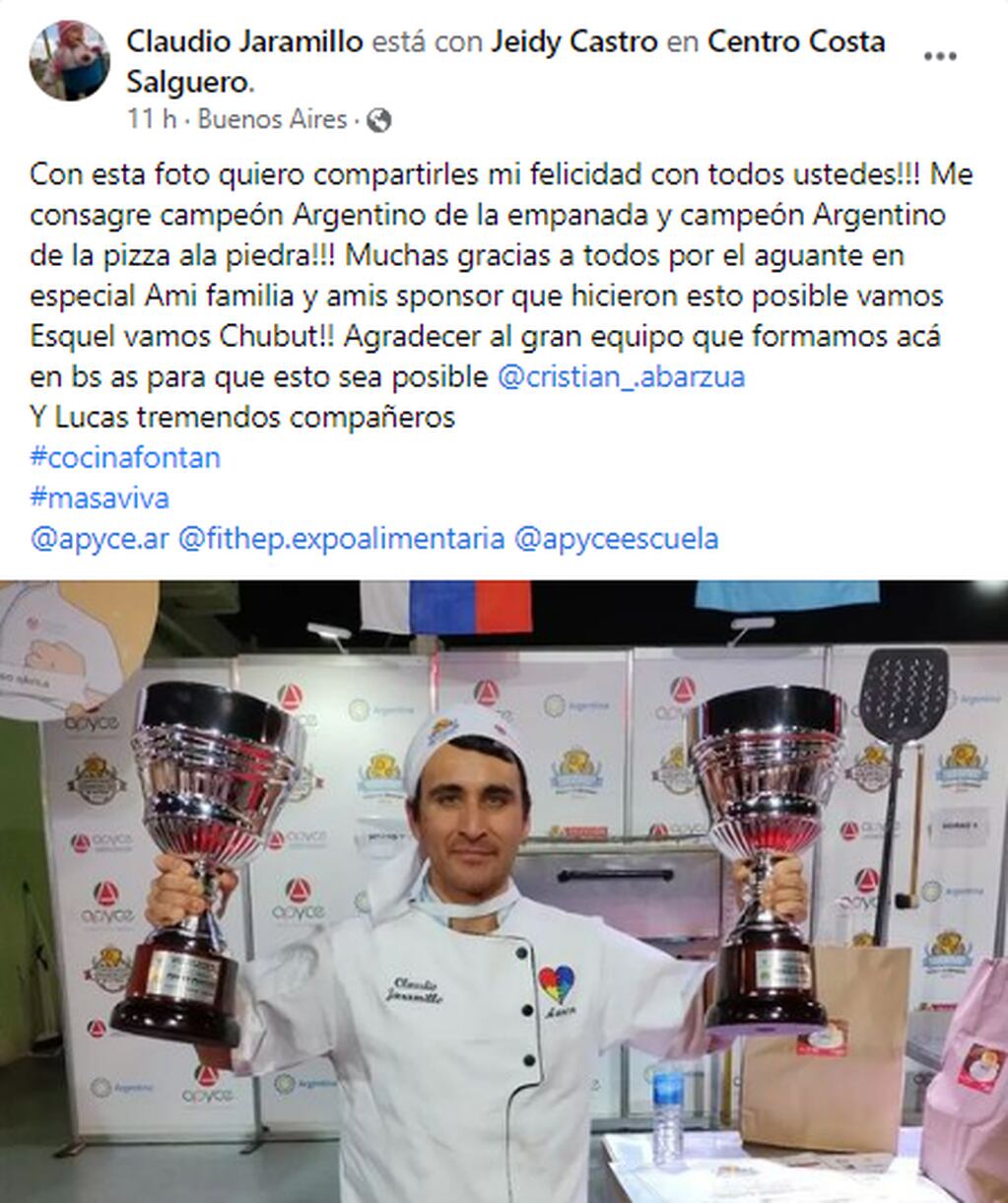 Claudio Jaramillo es el chubutense que destacó en la preparación de pizza a la piedra y empanada.