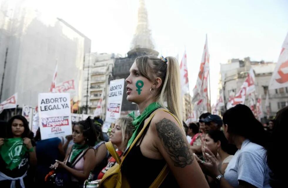 Manifestantes participan en una protesta a favor del aborto en el Congreso. (EFE)