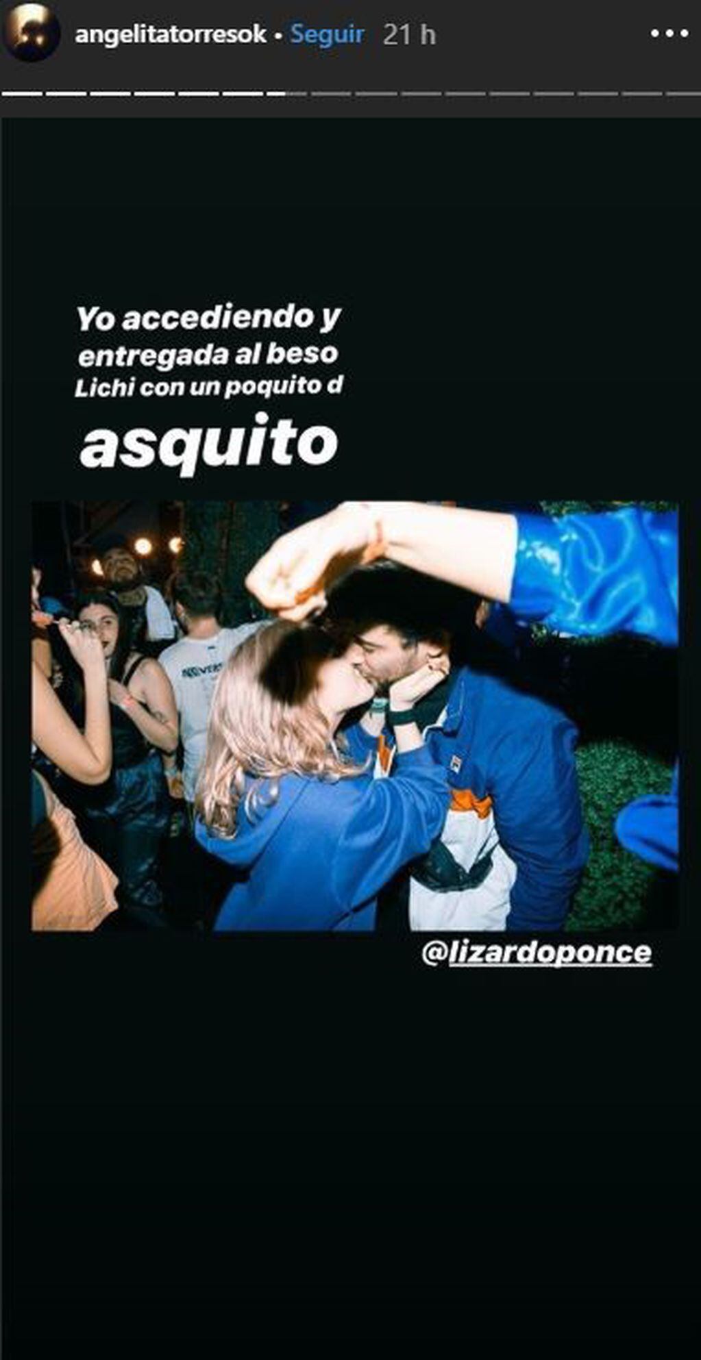 Ángela Torres besó con "asquito" a su amigo. (Instagram/@angelitatorresok)
