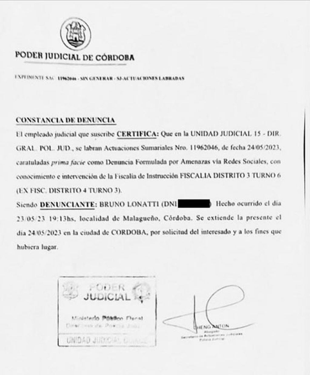 Elecciones 2023: denuncias de Bruno Lonatti por amenazas en redes sociales po criticar a Javier Milei. (La Voz)