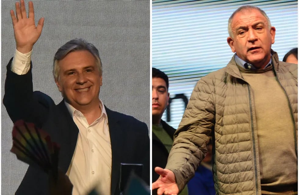 Elecciones 2023: Martín Llaryora, de Hacemos Unidos por Córdoba, y Luis Juez, de Juntos por el Cambio, después de las elecciones. (Facundo Luque)