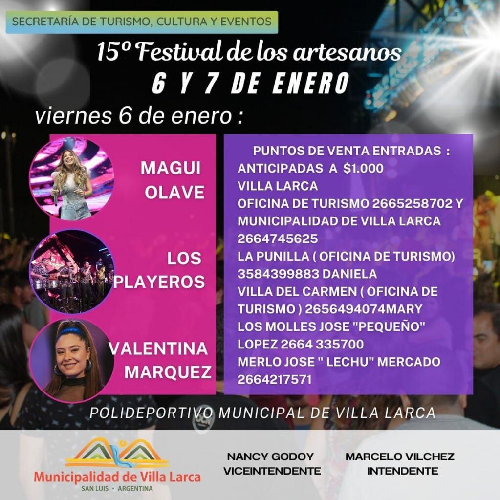 Entradas y precios para el Festival de los Artesanos de Villa Larca.