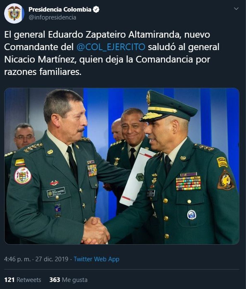 El general Eduardo Zapateiro Altamiranda, nuevo Comandante del ejercito de Colombia
