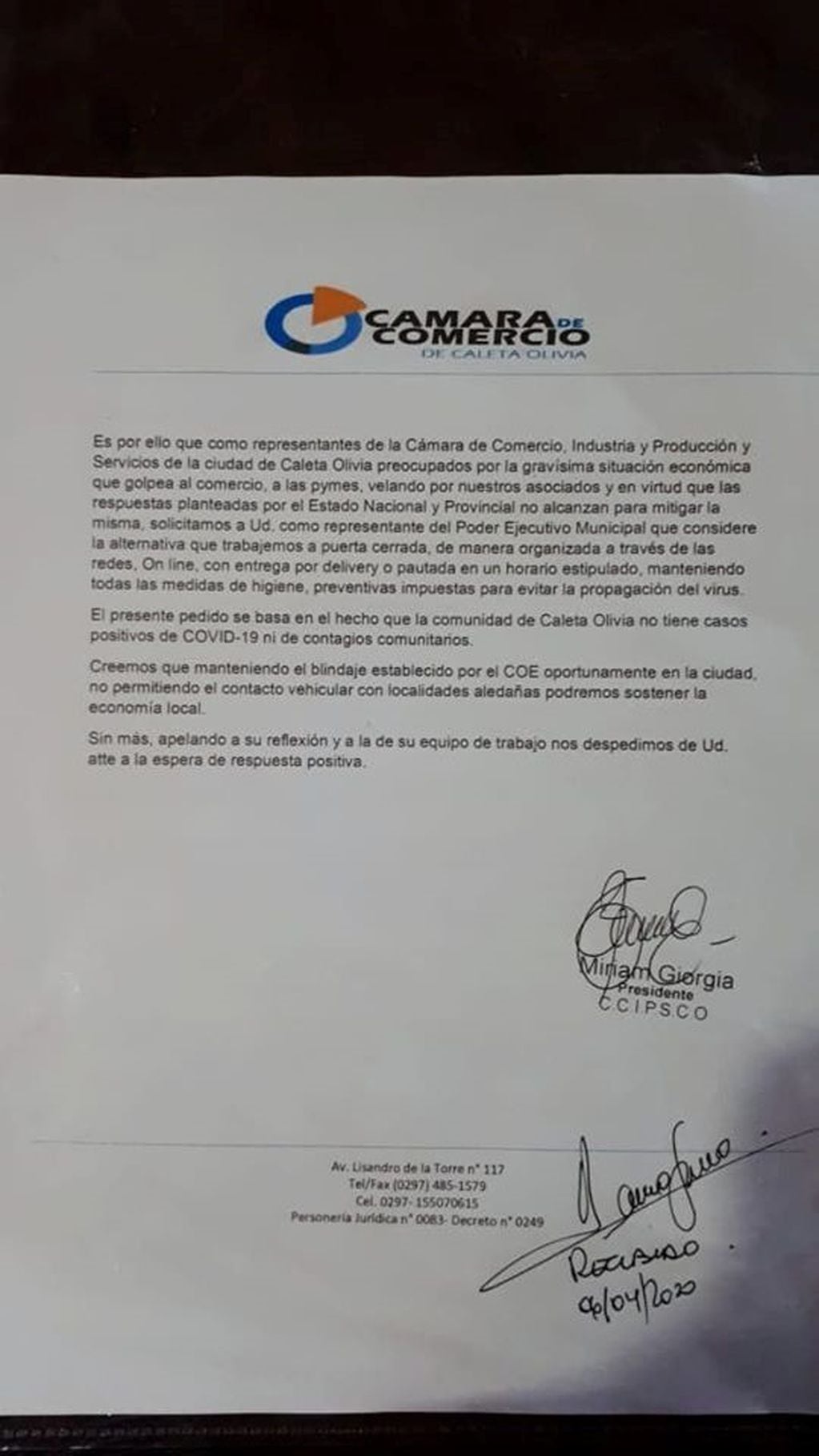 Los comerciantes le enviaron una nota al intendente municipal, Fernando Cotillo el pasado viernes