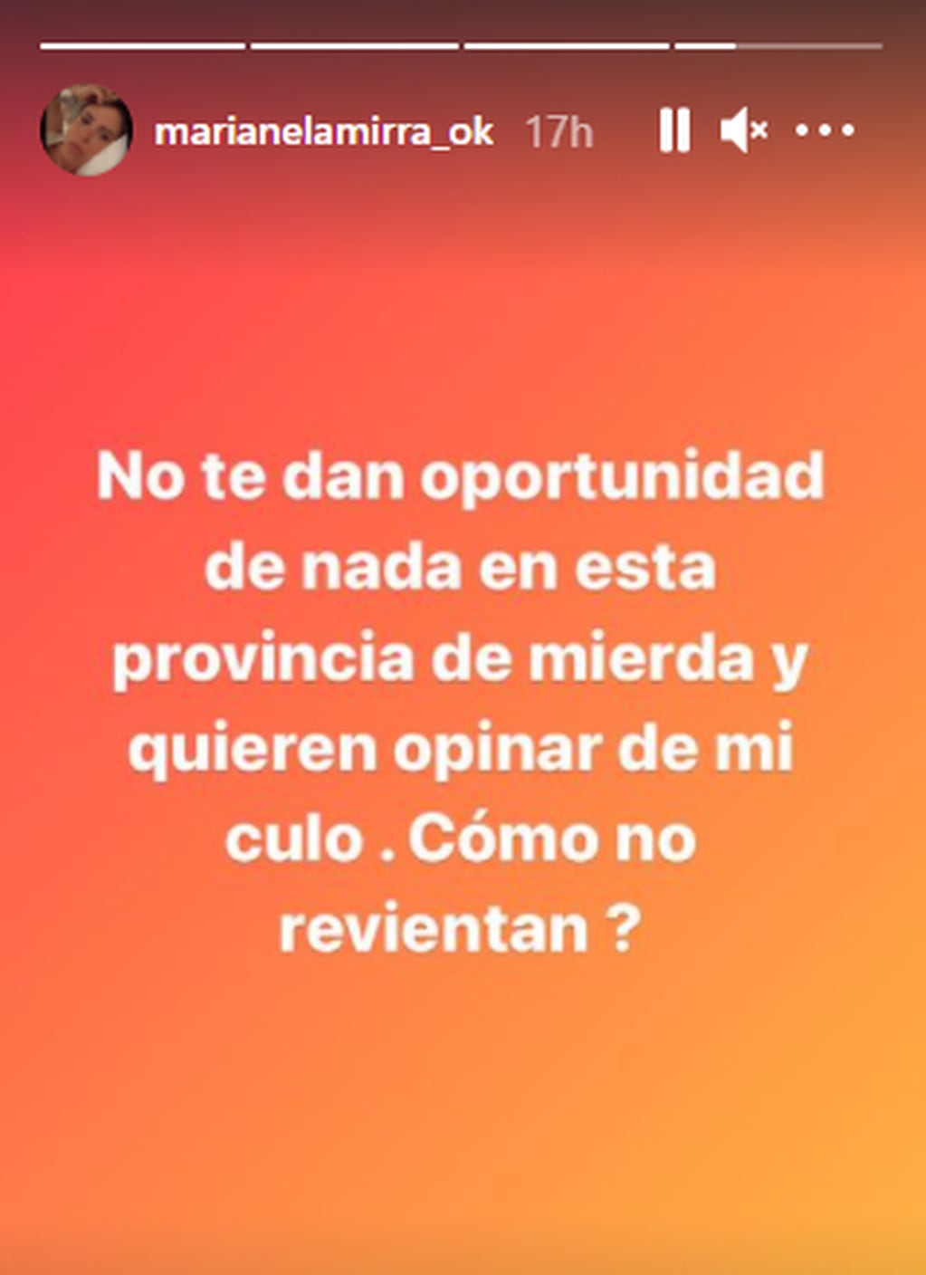 La ex Gran Hermano realizó un descargo desde su cuenta de Instagram.