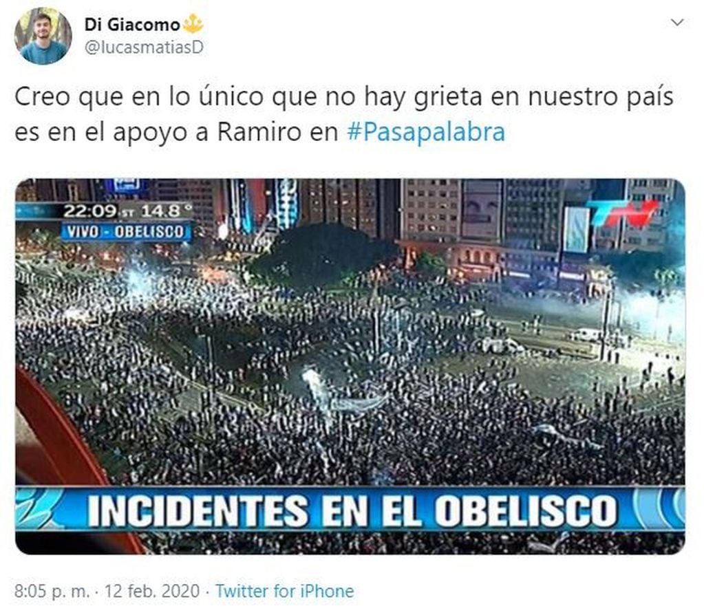 Los mensajes porque Ramiro perdió en Pasapalabra (Foto:Twitter)