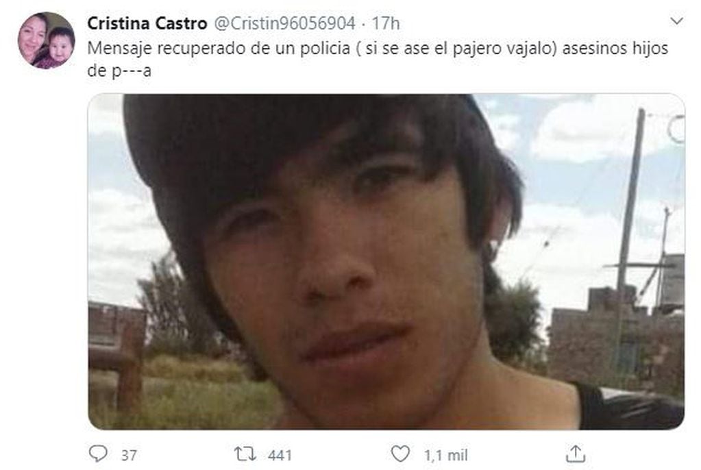 El mensaje de Cristina Castro en Twitter.
