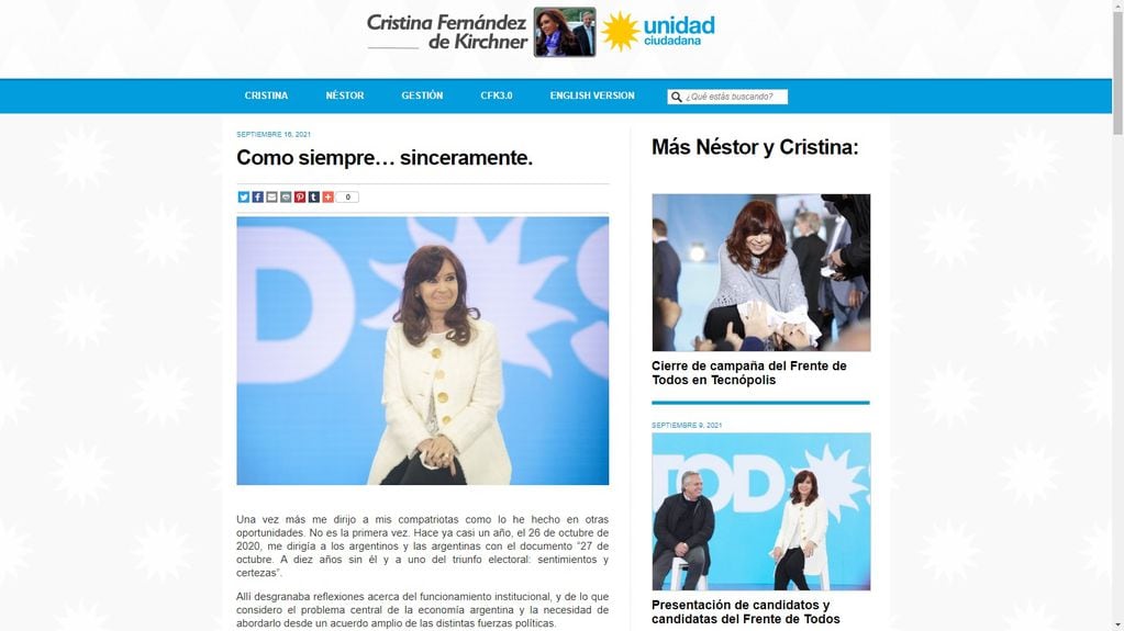 "Como siempre… sinceramente", la carta de Cristina Kirchner en plena crisis del Gobierno.