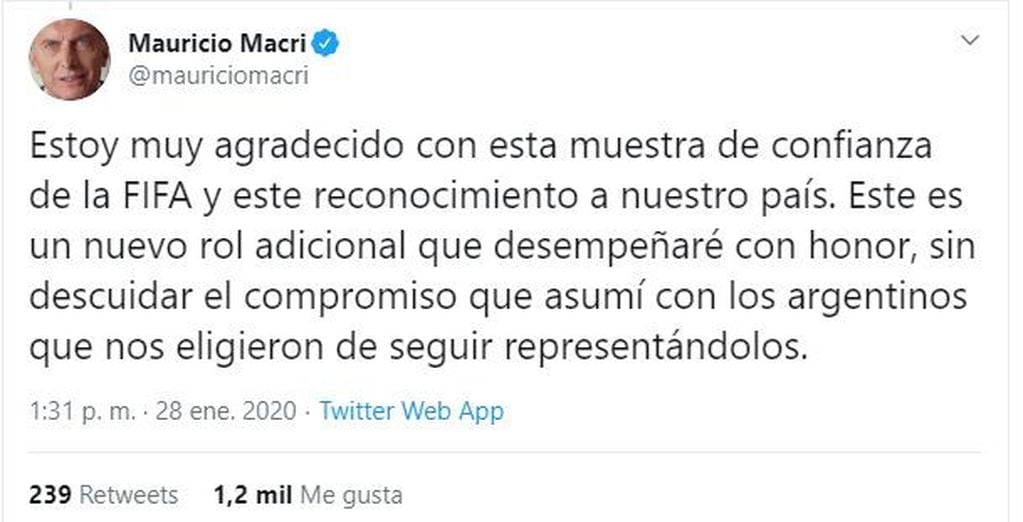 Mauricio Macri sobre su nuevo cargo en la FIFA.