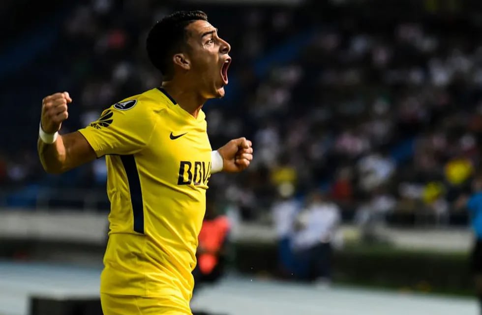Argentina's Boca Juniors player Cristian Pavón celebrates after scoring against Colombia's Junior during their 2018 Copa Libertadores football match at the Metroplitano stadium in Barranquilla, Colombia on May 02, 2018.  / AFP PHOTO / Luis ACOSTA barranquilla colombia cristian pavon futbol copa libertadores 2018 futbol futbolistas junior de barranquilla boca juniors