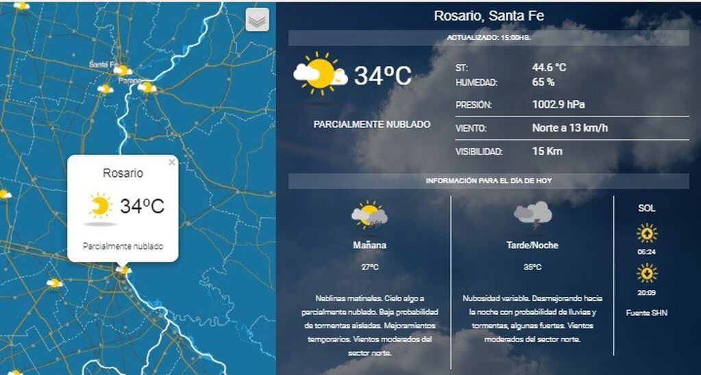 Temperatura en Rosario a las 15.
