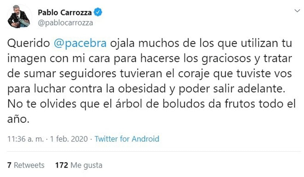 La respuesta del periodista Pablo Carrozza. (Twitter)