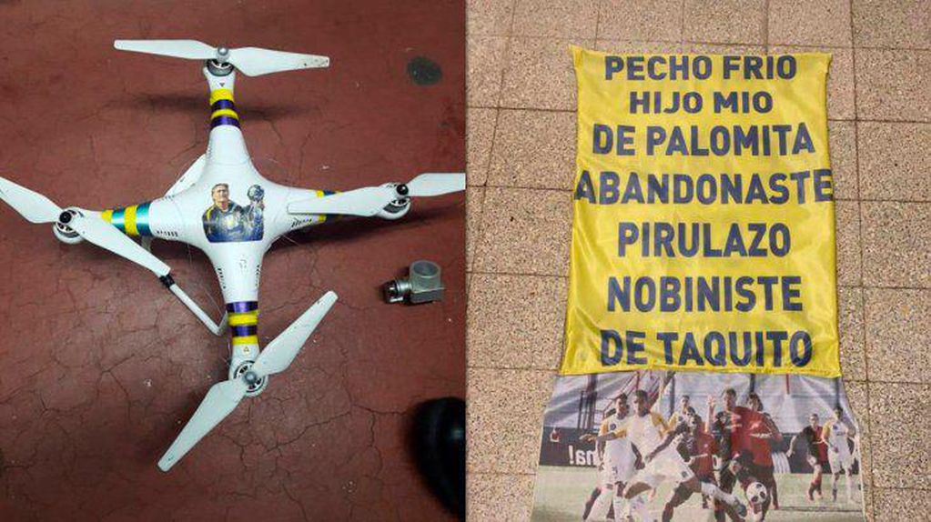 Así quedó el dron que interrumpió el clásico entre Rosario Central y Newell's.