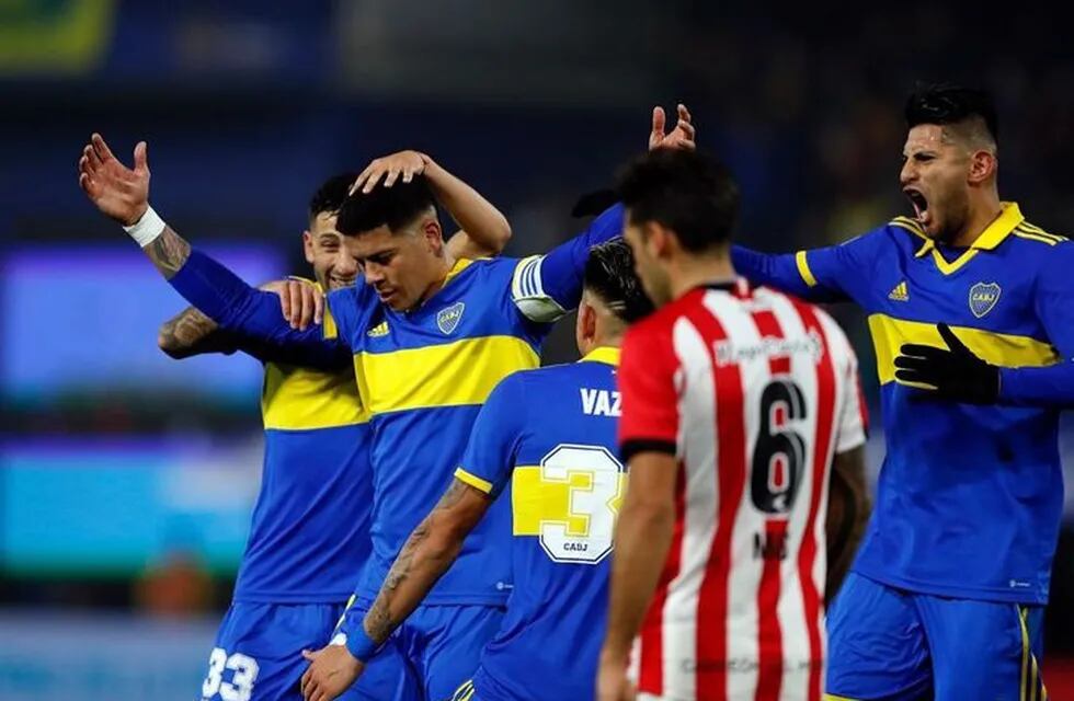 Marcos Rojo luego de convertir el segundo tanto de Boca ante Estudiantes en el triunfo 3-1 por la Liga Profesional de  Fútbol.