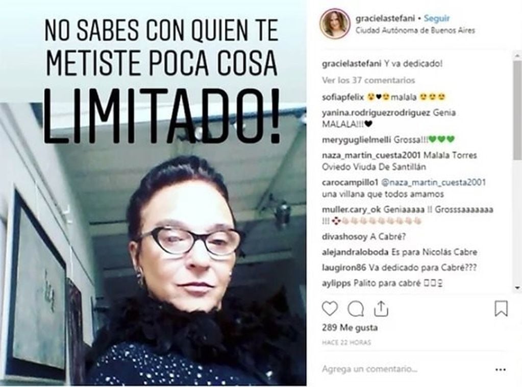 Graciela Stefani, exsuegra de Nicolás Cabré, polémica en Instagram.