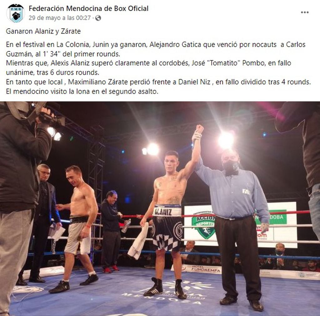 Triunfo del boxeador mendocino, Alexis Alaniz ante el cordobés José Pombo.