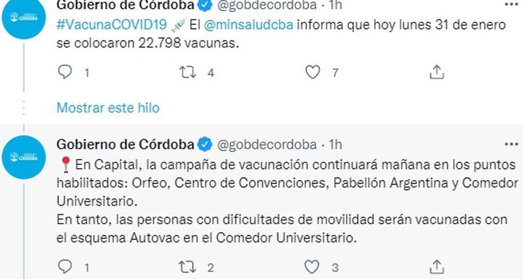 La campaña de vacunación contra el coronavirus sigue activa en Córdoba.