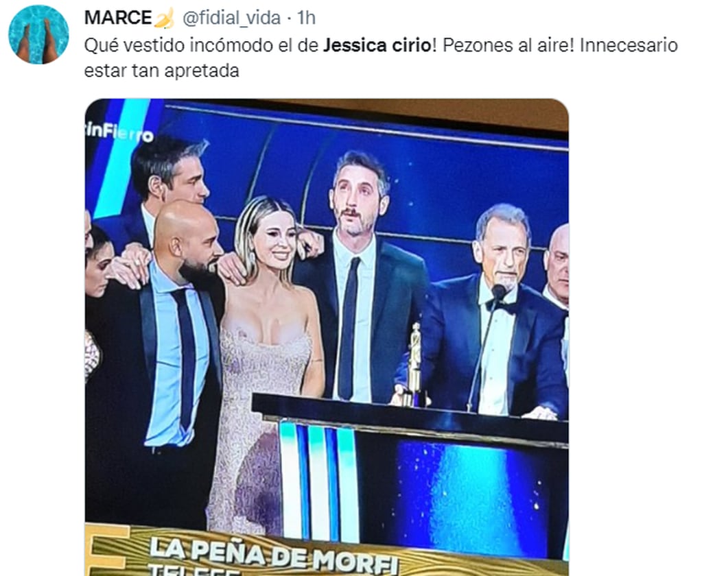 El blooper que protagonizó Jesica Cirio cuando recibía el Martín Fierro por  “La Peña de Morfi”