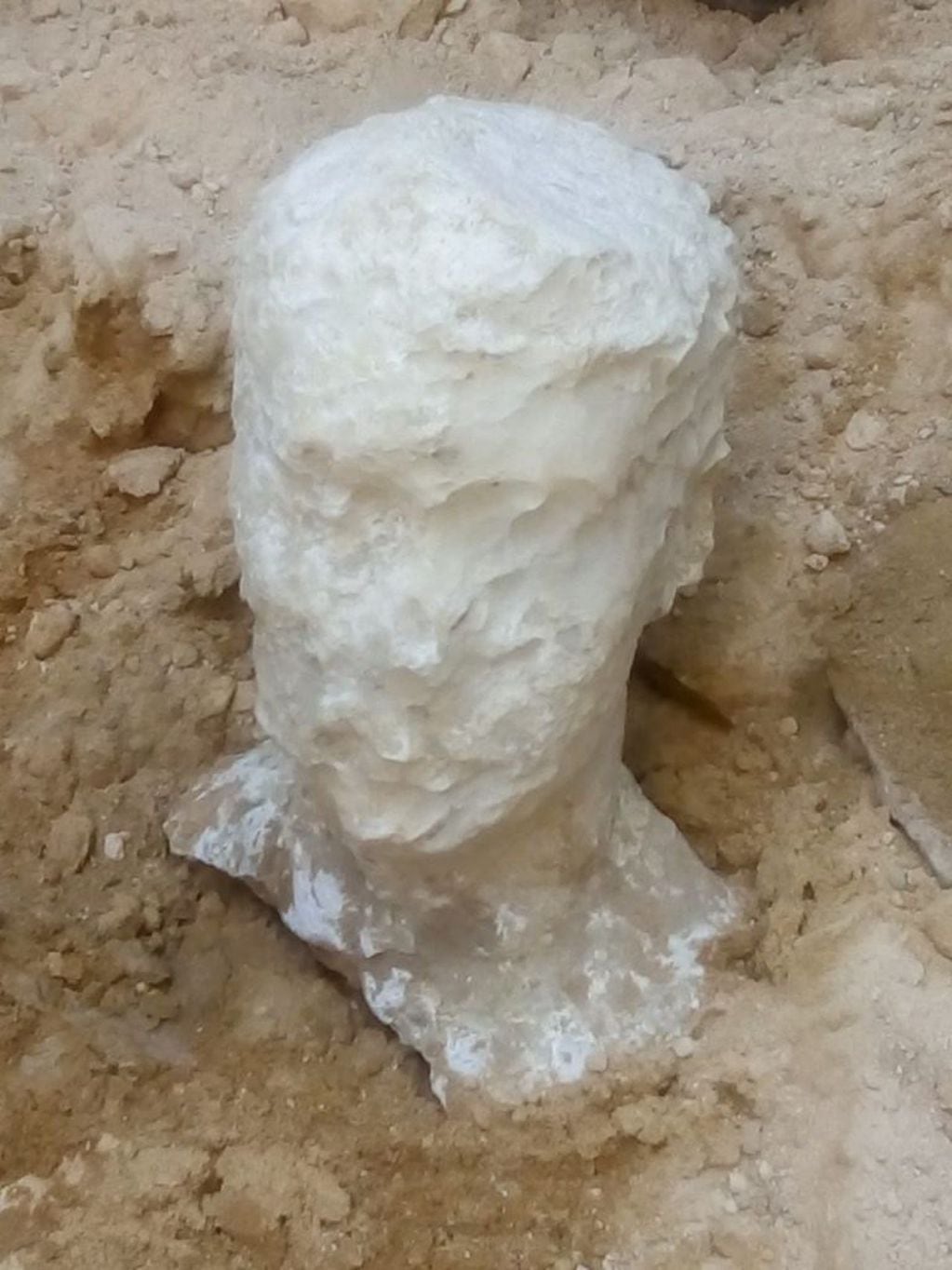 La cabeza esculpida en alabastro hallada junto a un sarcófago de granito negro en Alejandría (Egipto). Foto: EFE.