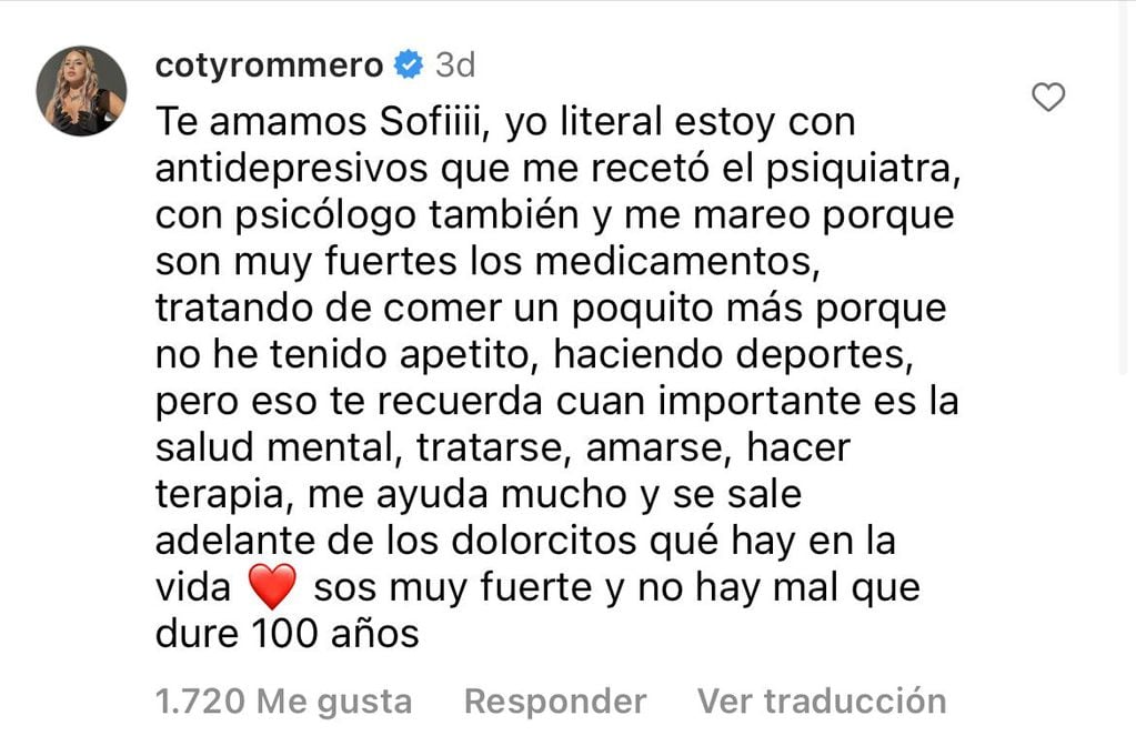 Coti Romero apoyó a Sofía "Jujuy" Jiménez en las redes.