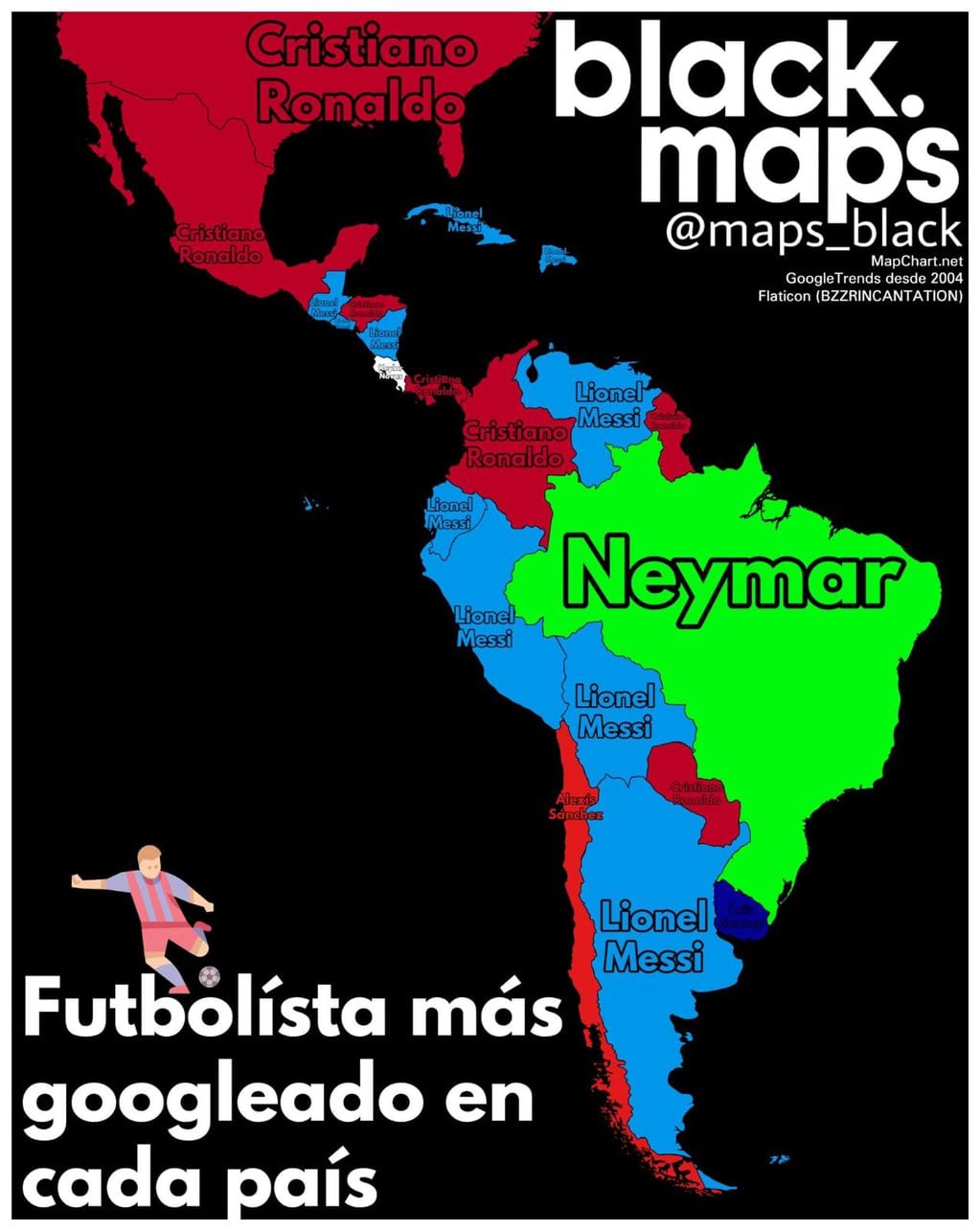 Los futbolistas más googleado en cada país de América.