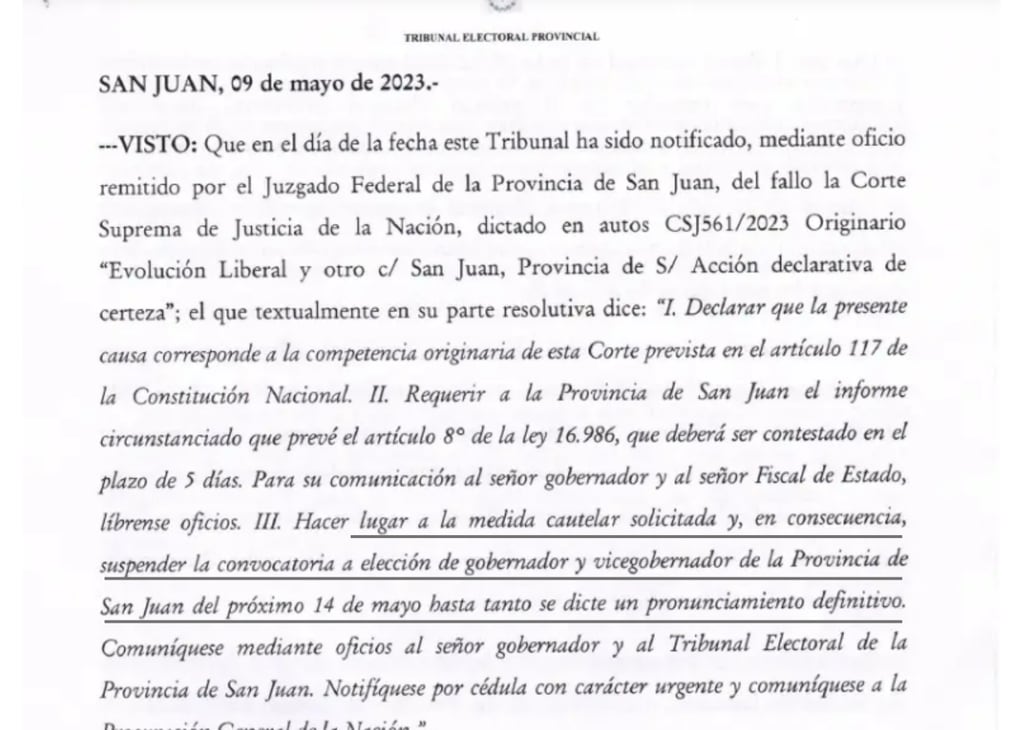 El fallo de la Corte Suprema de cara a las elecciones provinciales en San Juan.