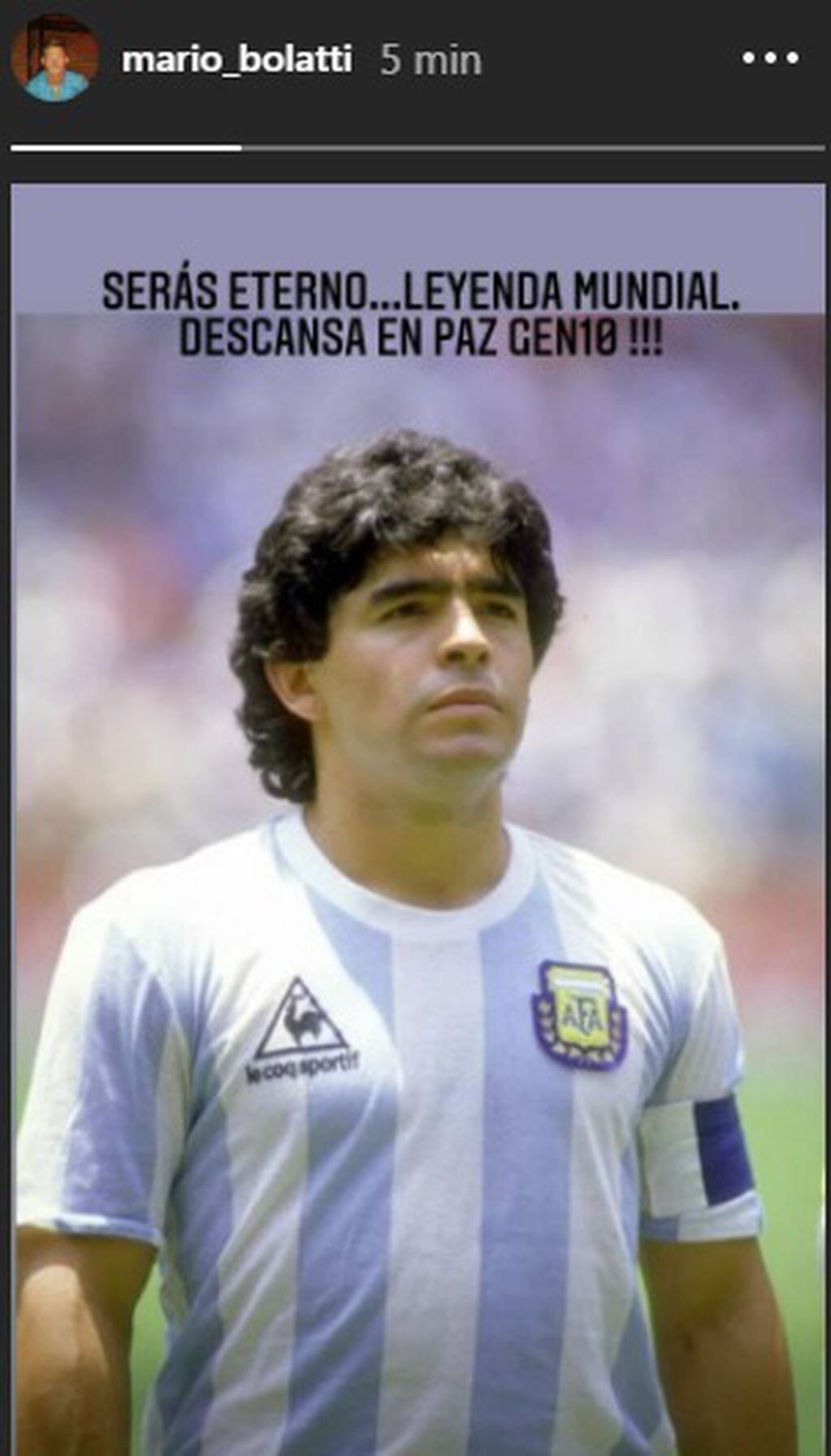 El mensaje de Mario Bolatti por la muerte de Diego Maradona