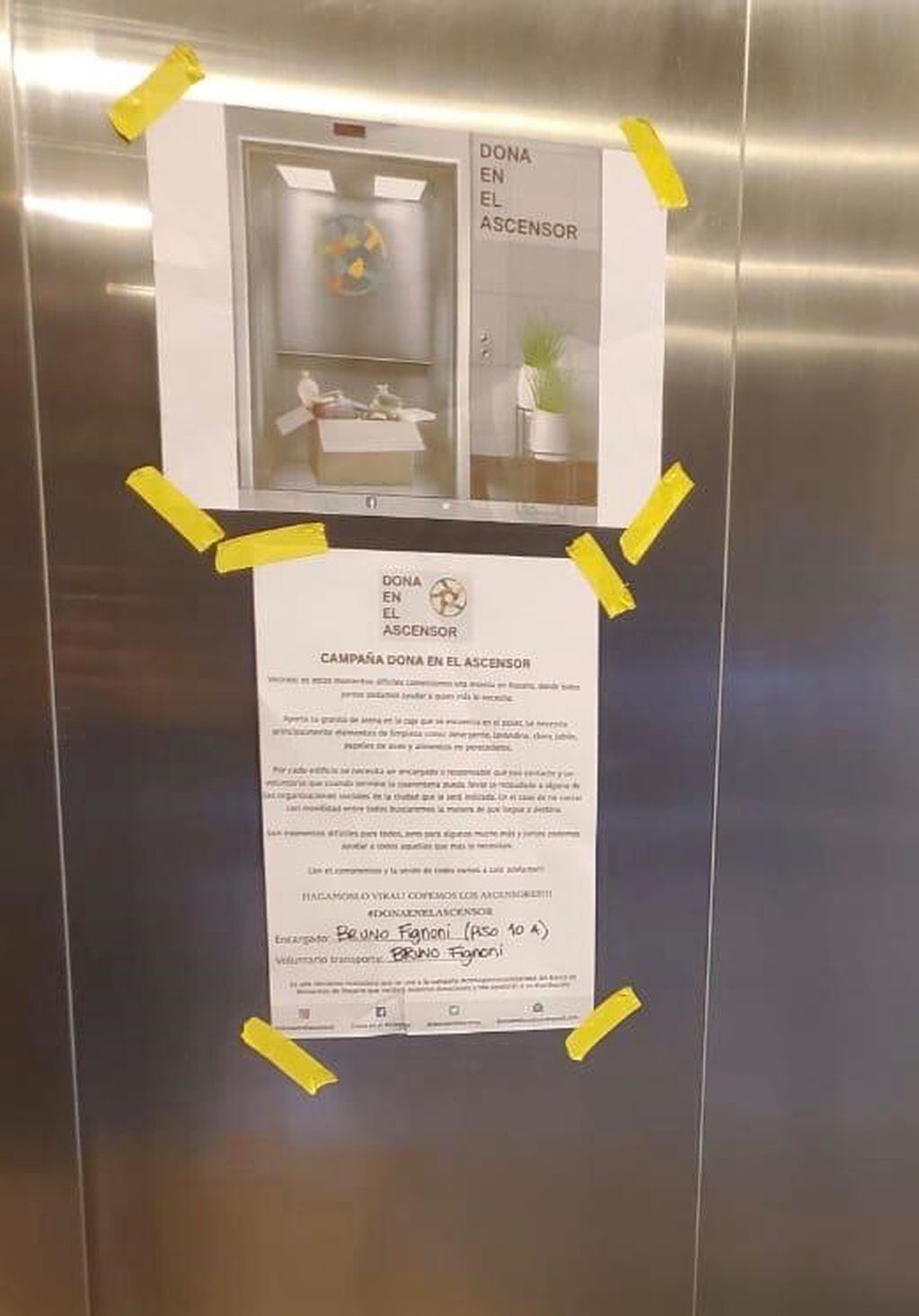 La iniciativa "Doná en el ascensor" se replica en una veintena de edificios de Rosario. (Vía Rosario)