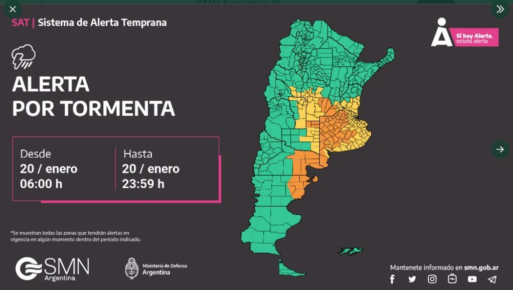 Hay alertas amarilla y naranja por tormentas en nueve provincias y la ciudad de Buenos Aires.