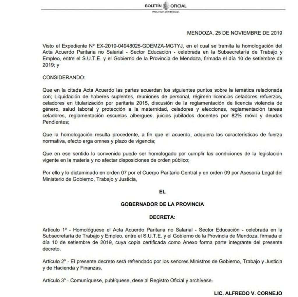 Boletín Oficial Gobierno de Mendoza.